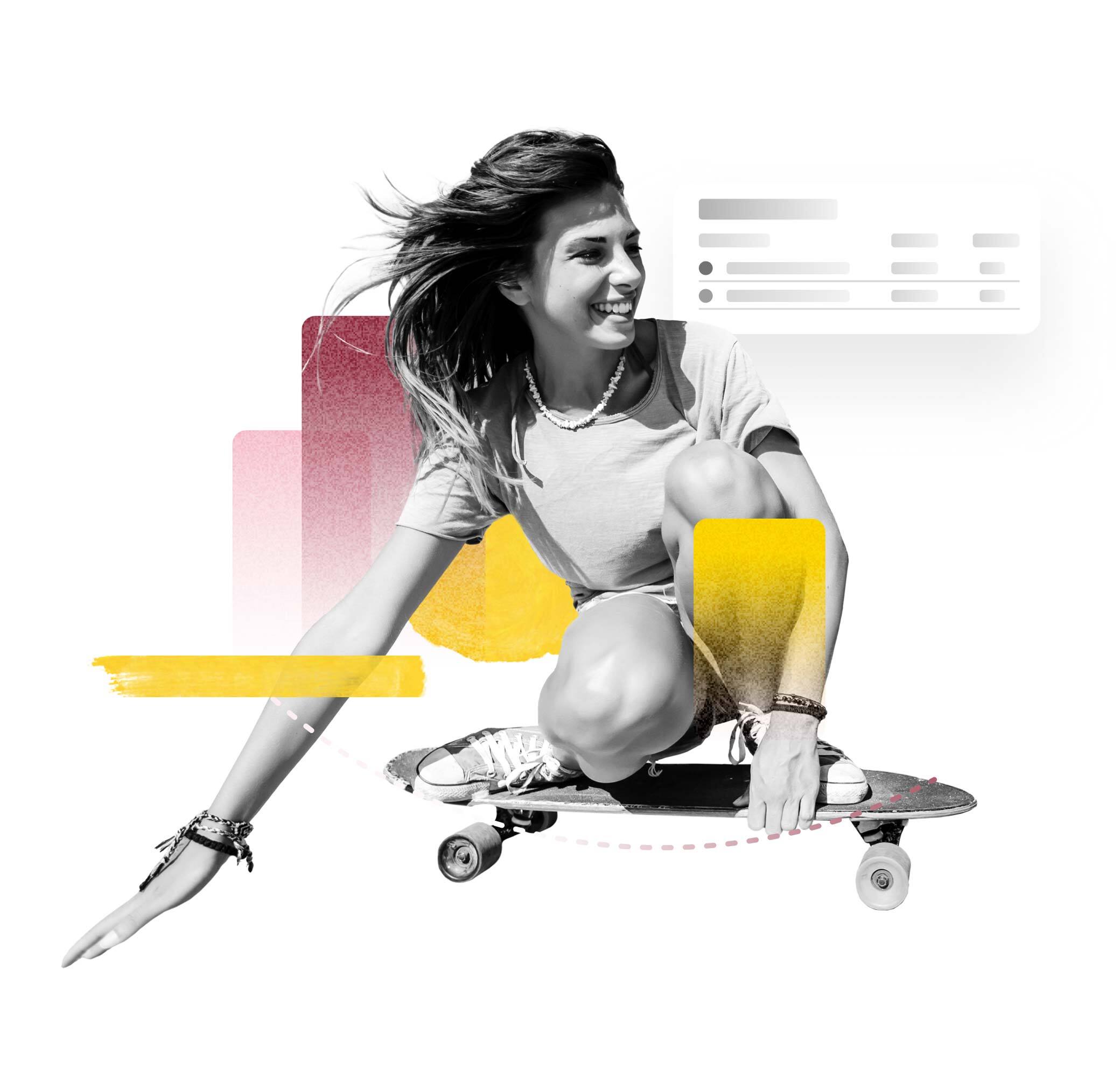 workstreams.ai time allocation feature and girl on skateboard